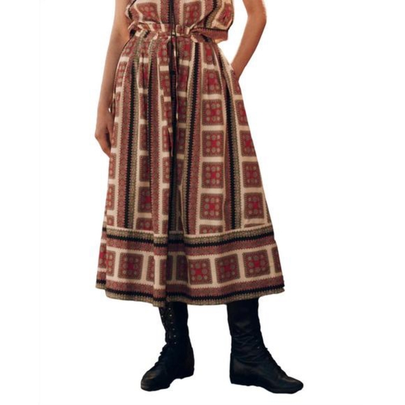 NWT The Great Treeline Westward Bandana Skirt Button Midi size 1 Small Red Black - Picture 4 of 5